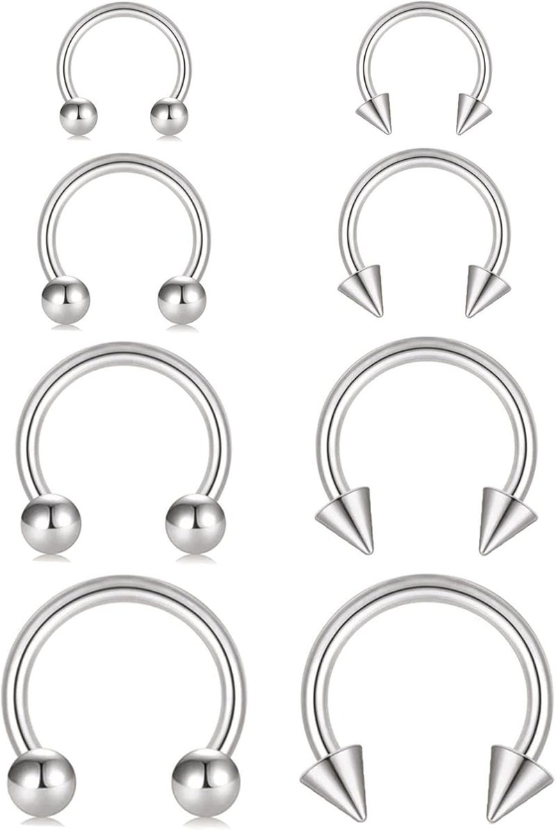 Earmark 7Pairs 6/7/8/9/10/12/14MM Surgical Steel Horseshoe Small Septum Rings Smiley Piercing Jewelry Circular Curved Barbell Piercing Hoops Set for Nose Nipple Nostril Cartilage Helix Daith Tragus Lip Eyebrow - Image 1